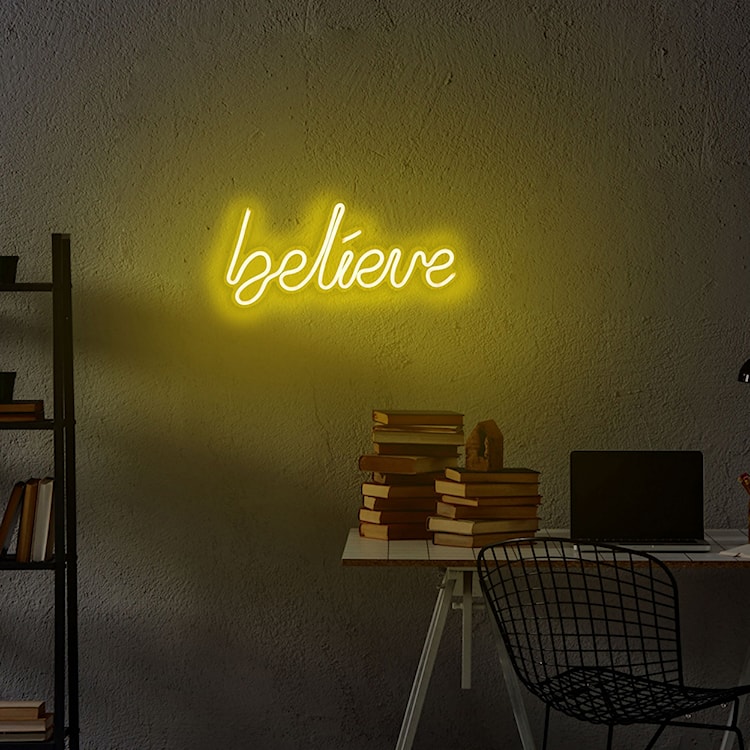 Neon na ścianę Letely z napisem Believe żółty  - zdjęcie 4