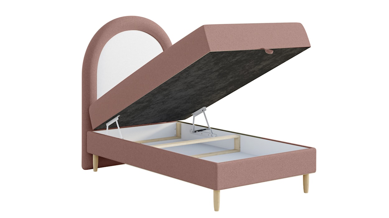 Łóżko kontynentalne dla dziecka 90x160 cm Asparetto z pojemnikiem różowe w tkaninie boucle  - zdjęcie 6