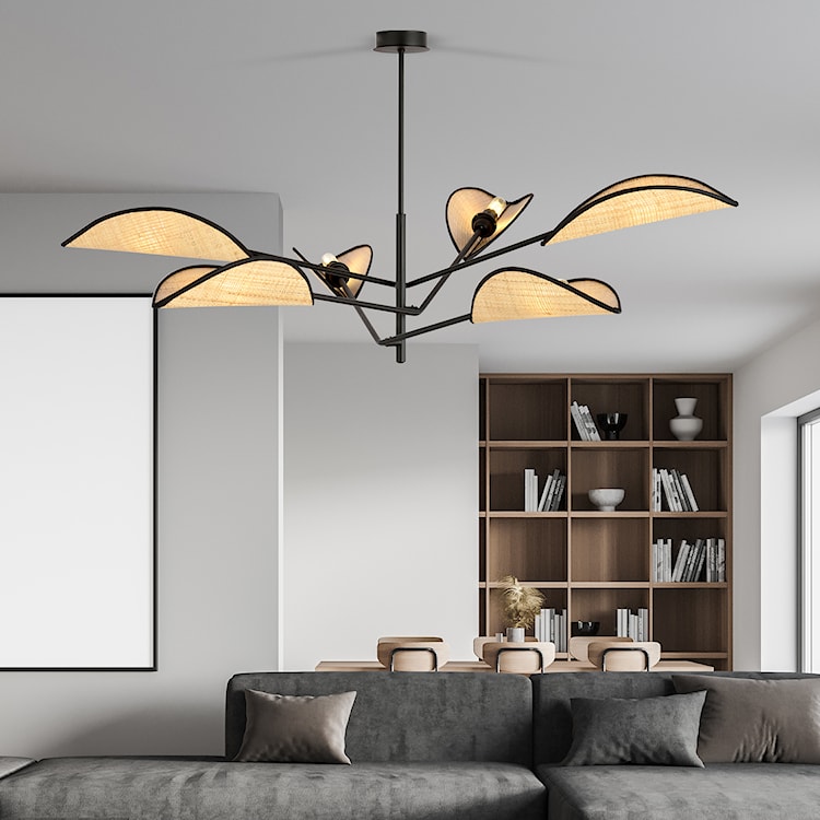 Lampa sufitowa Shintor x6 czarno-rattanowa  - zdjęcie 5