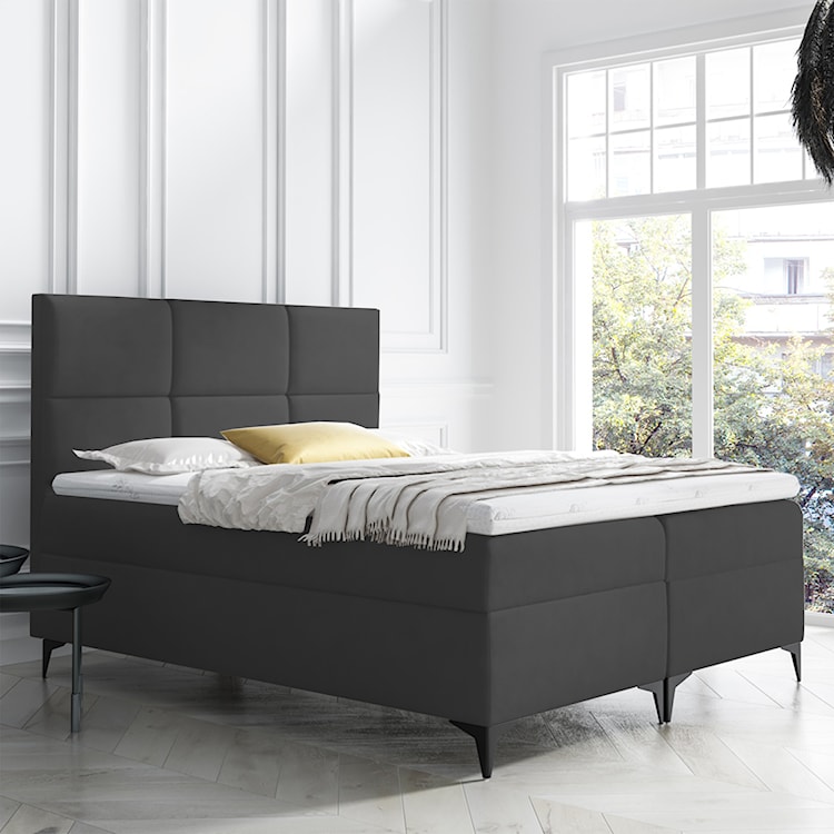 Łóżko kontynentalne Firome 120x200 z dwoma pojemnikami, materacem i topperem grafitowe hydrofobowe  - zdjęcie 2