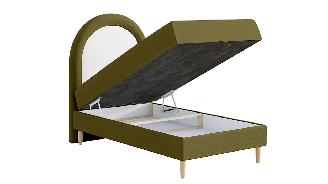Łóżko kontynentalne dla dziecka 90x160 cm Asparetto z pojemnikiem oliwkowe w tkaninie boucle  - zdjęcie 6