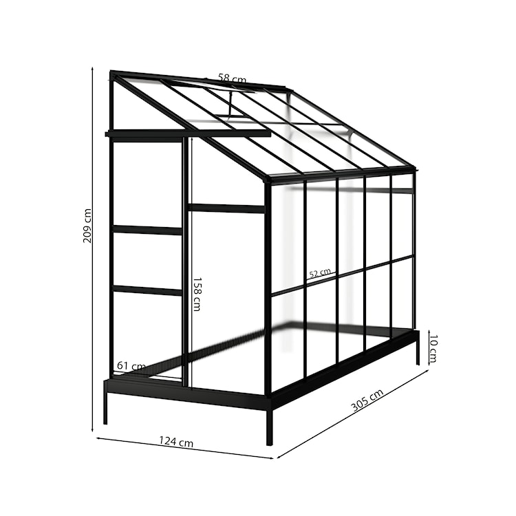 Szklarnia ogrodowa aluminiowa poliwęglanowa 3,78 m2 pięciosekcyjna z fundamentem 124x305 cm czarna  - zdjęcie 4