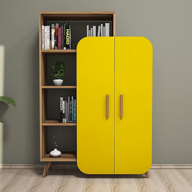 Regał na książki Firno z żółtymi drzwiami orzech  - zdjęcie 7