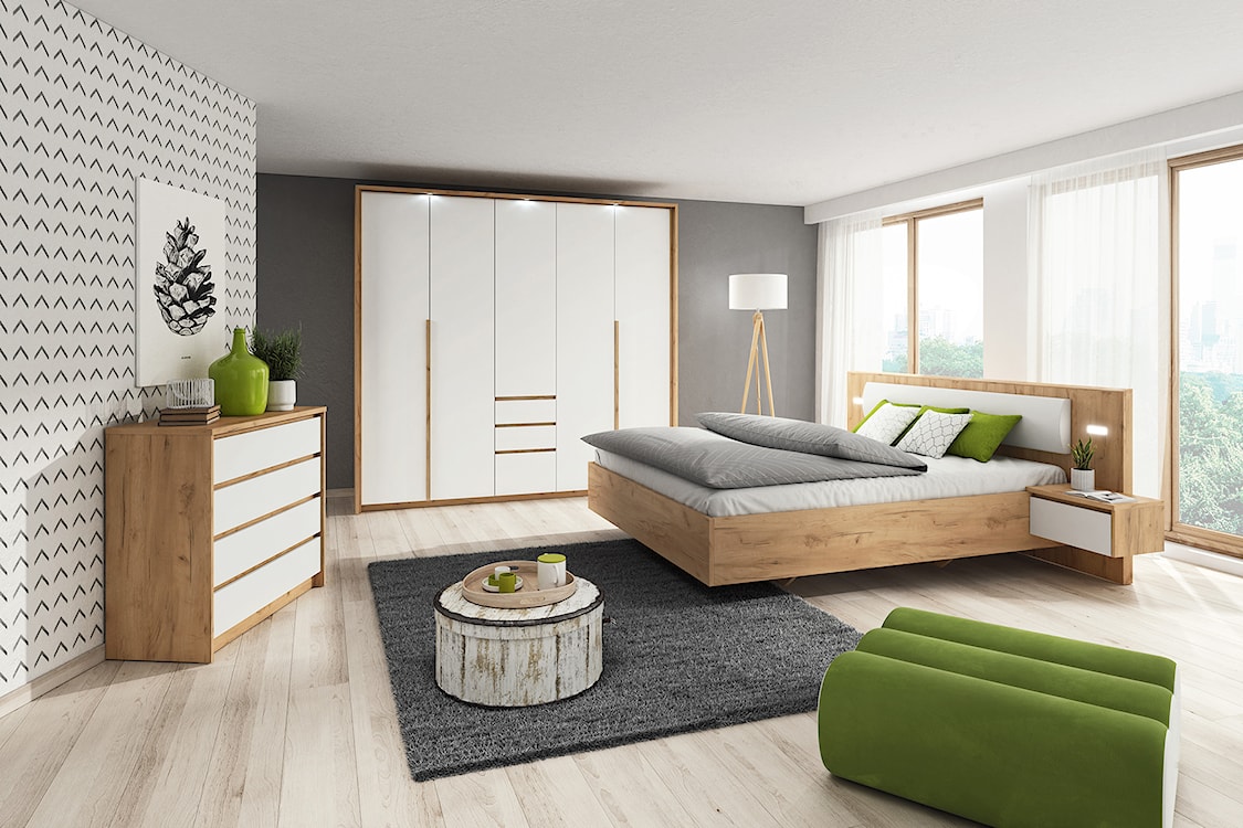Szafa Grejs 230 cm harmonijkowa dąb craft złoty / biała  - zdjęcie 2