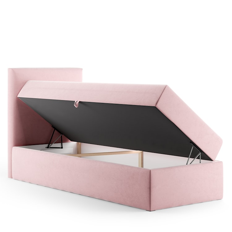 Łóżko kontynentalne 90x200 cm Fayence z pojemnikiem i topperem jednoosobowe różowe lewostronne  - zdjęcie 3