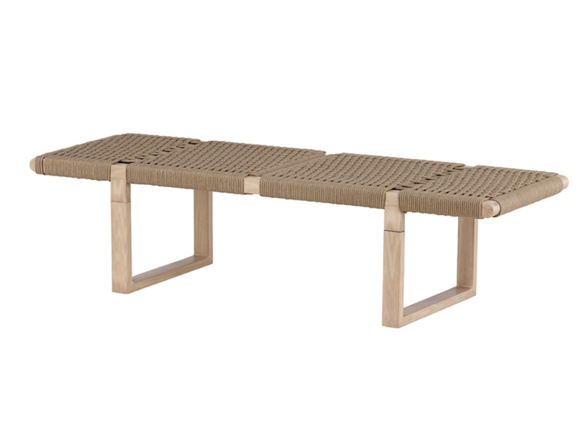Ławka do przedpokoju Micrics 140 cm dąb biały/plecione siedzisko 