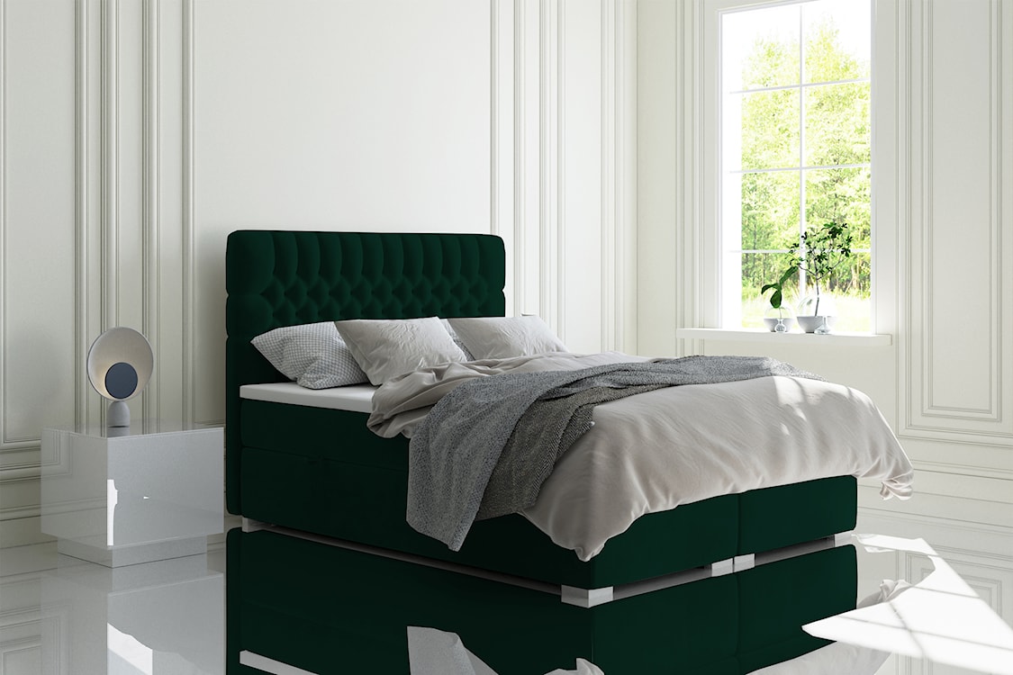 Łóżko kontynentalne 160x200 cm Persival z pojemnikami i topperem zielone welur  - zdjęcie 2