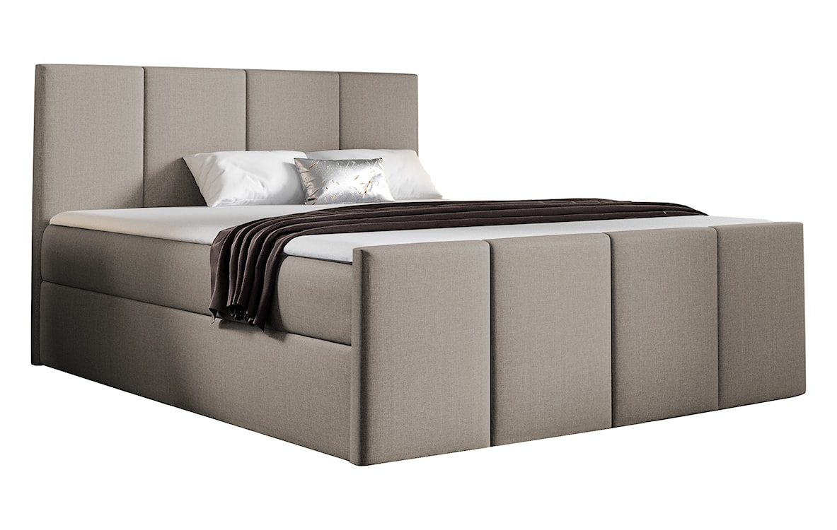 Łóżko kontynentalne Morrone 160x200 z dwoma pojemnikami, materacem i topperem beżowe