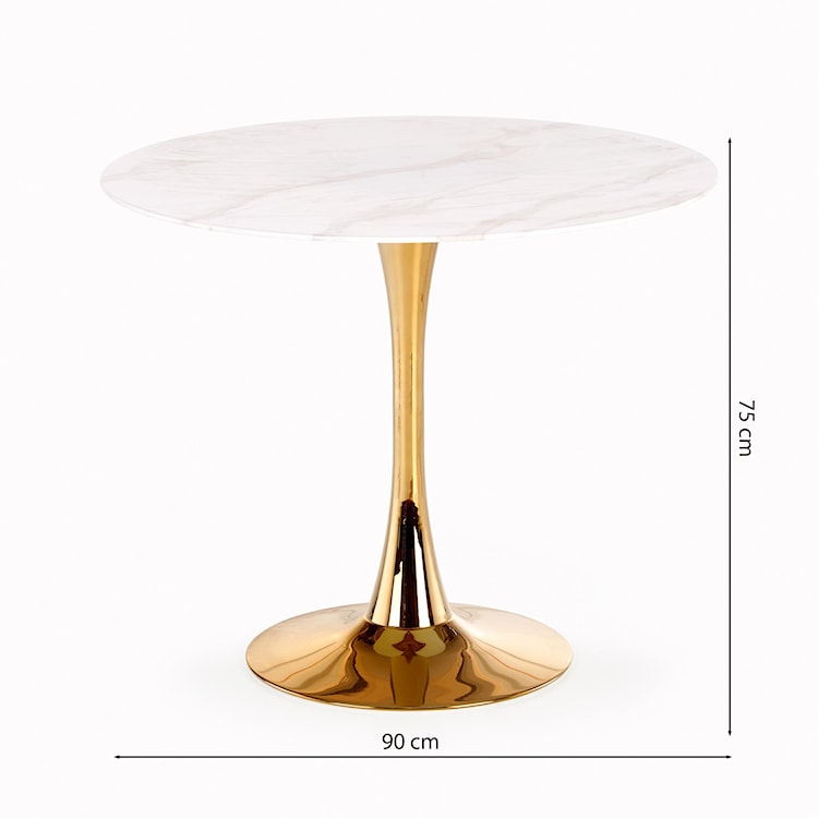 Stół do jadalni Luteness okrągły średnica 90 cm biały marmur/złoty  - zdjęcie 7