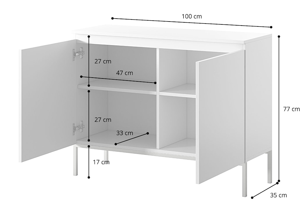 Komoda dwudrzwiowa Bemmi 100 cm biała ze złotymi nogami  - zdjęcie 6