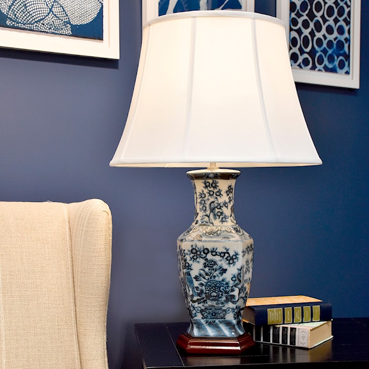 Lampa stołowa Bloen z porcelany biała/niebieska  - zdjęcie 5
