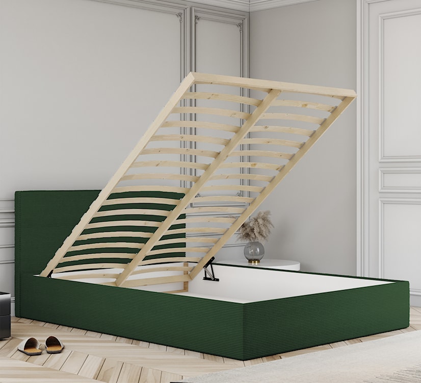 Łóżko tapicerowane 140x200 cm Campile z pojemnikiem zielone sztruks  - zdjęcie 3