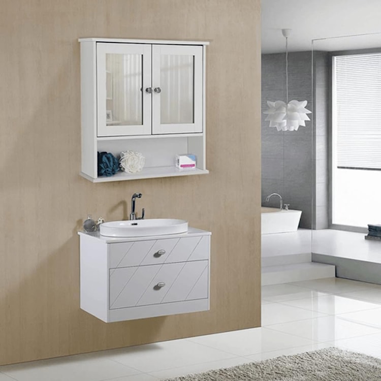 Szafka łazienkowa wisząca Muddon 56x13x58 cm z lustrem biała  - zdjęcie 2