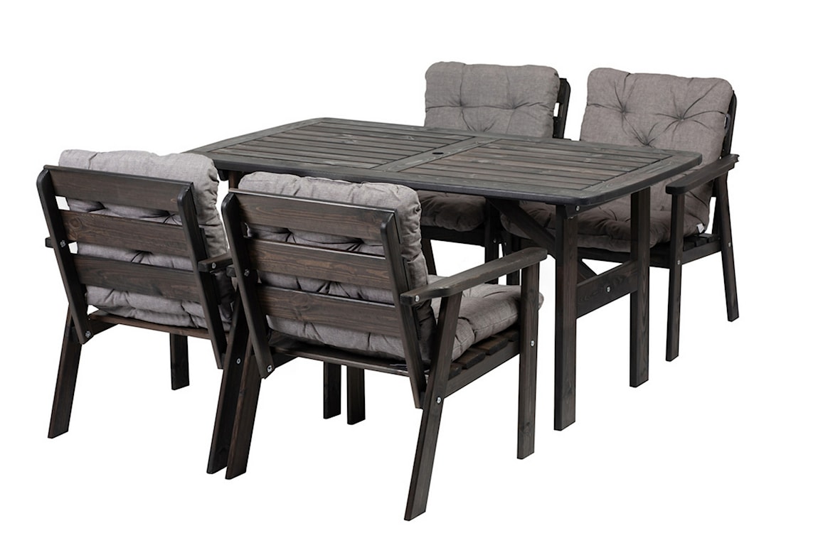 Zestaw mebli ogrodowych Avoints drewno sosnowe stół z 4 krzesłami szary z szare poduszki