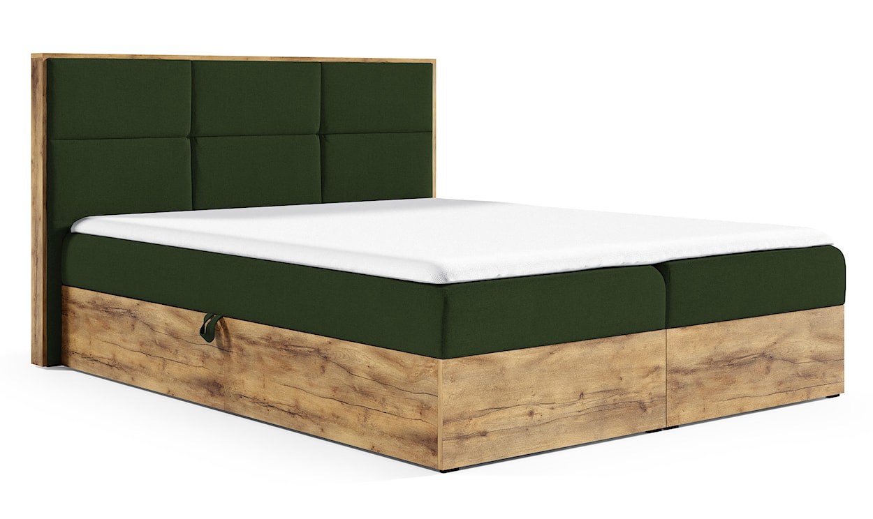 Łóżko kontynentalne Maribella 140x200 z dwoma pojemnikami i materacem ciemnozielone