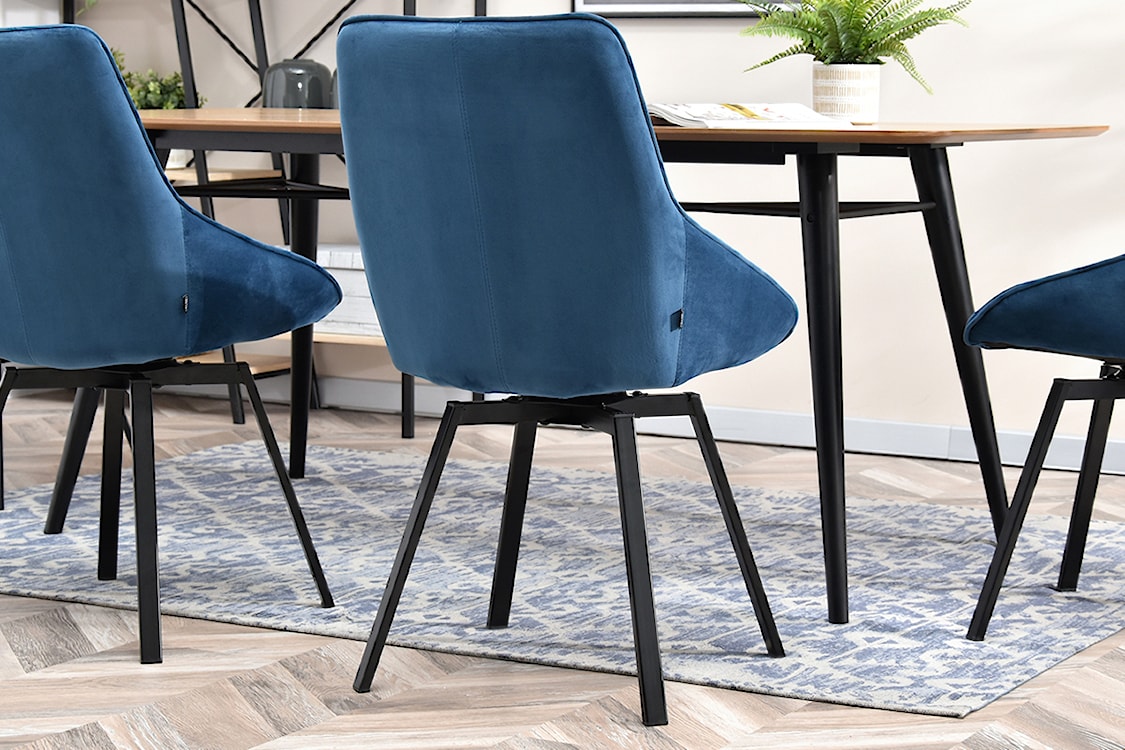 Krzesło tapicerowane Yanii z podłokietnikami niebieskie na czarnej podstawie  - zdjęcie 6