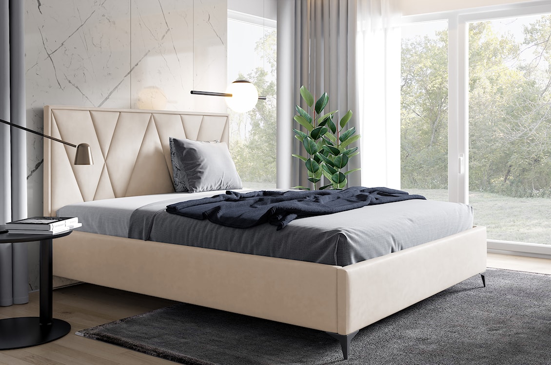 Łóżko tapicerowane 160x200 cm Sermide z pojemnikiem beżowe welur łatwoczyszczący  - zdjęcie 2