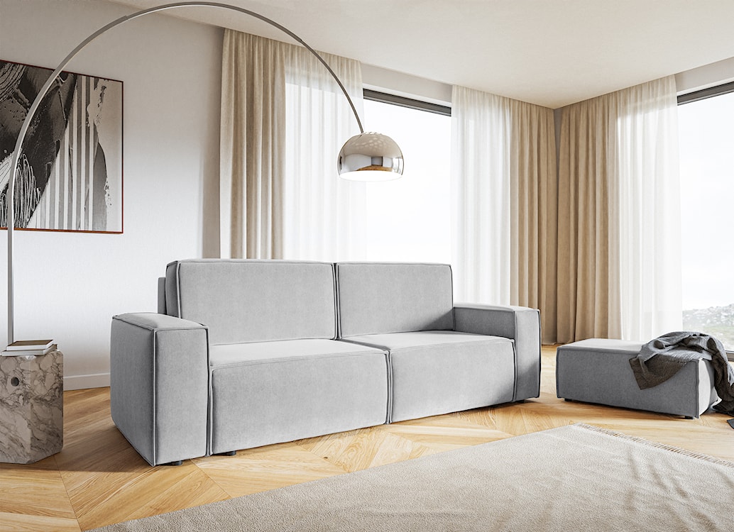 Pufa Copertino 65x90 cm jasnoszara welur hydrofobowy  - zdjęcie 2