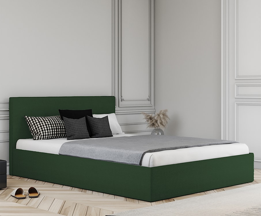 Łóżko tapicerowane 120x200 cm Campile z pojemnikiem zielone sztruks  - zdjęcie 2