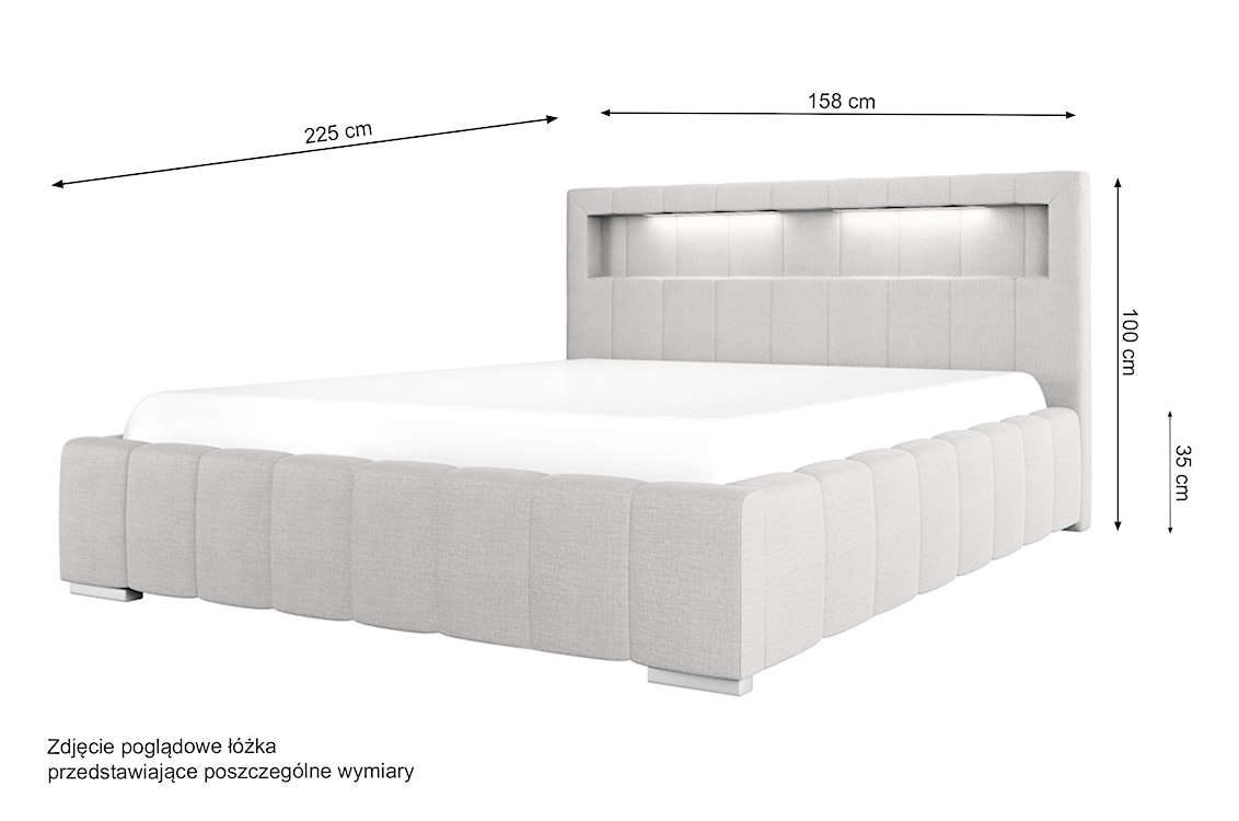 Łóżko tapicerowane Foenum 140x200 ze stelażem metalowym i pojemnikiem jasnoszare hydrofobowe  - zdjęcie 3