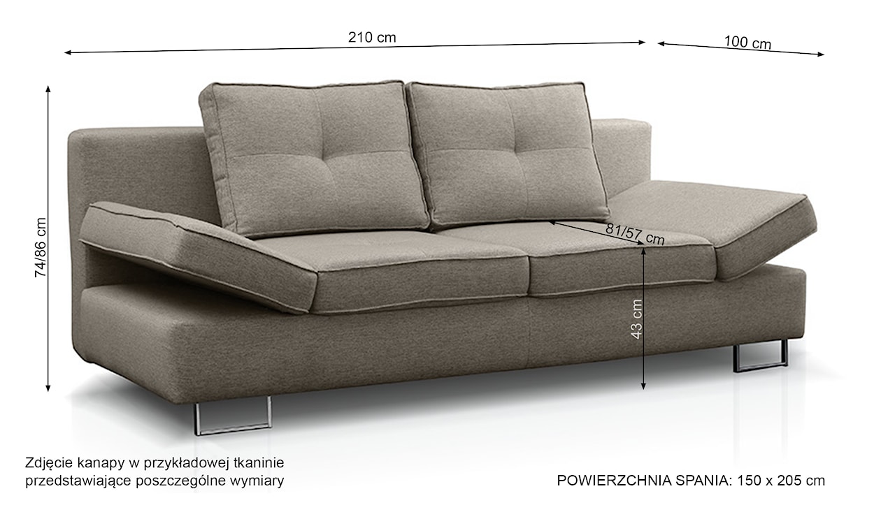 Kanapa rozkładana trzyosobowa Villare beżowa z pojemnikiem i regulowanymi podłokietikami w tkaninie hydrofobowej welur  - zdjęcie 5