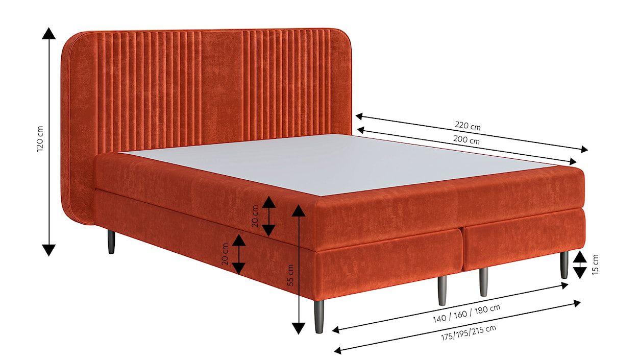 Łóżko kontynentalne 160x200 cm Palmori pomarańczowe welur hydrofobowy  - zdjęcie 4