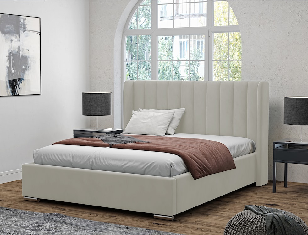Łóżko tapicerowane 180x200 cm Estelio z pojemnikiem beżowe welur  - zdjęcie 2