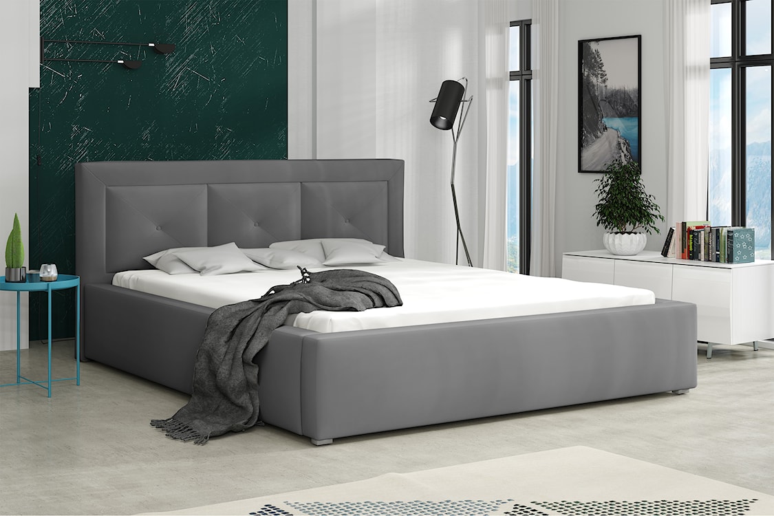 Łóżko tapicerowane 140x200 cm Ligmano z pojemnikiem ciemnoszare velvet hydrofobowe  - zdjęcie 2