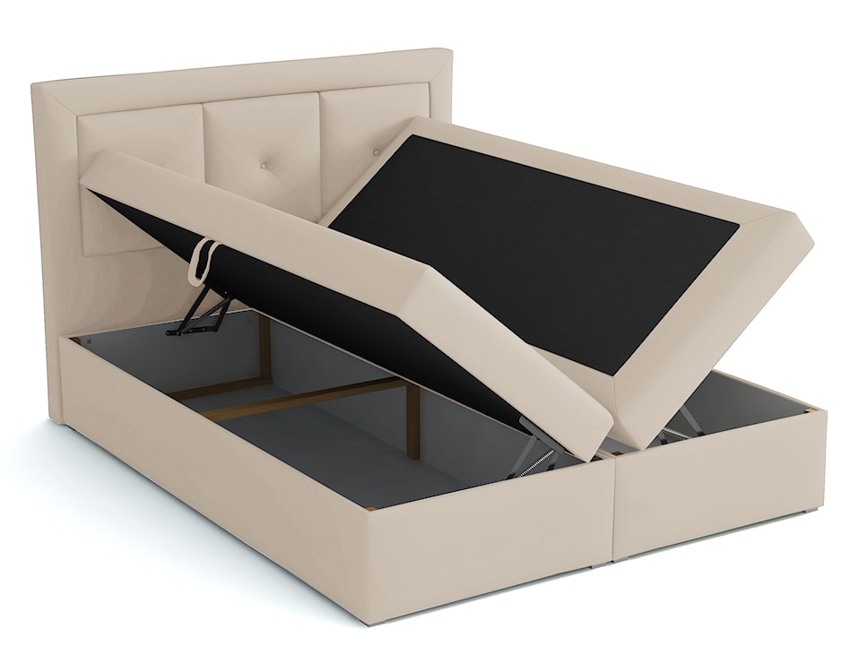 Łóżko kontynentalne 180x200 cm Ligmano z pojemnikami i topperem szarobeżowe velvet hydrofobowe  - zdjęcie 3