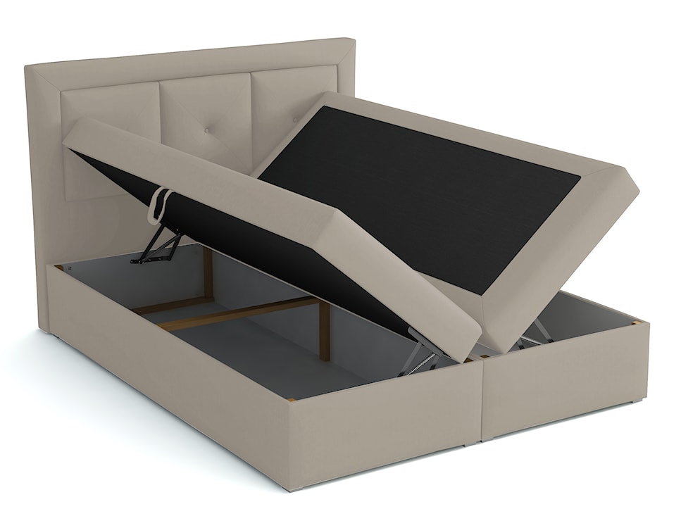 Łóżko kontynentalne 140x200 cm Ligmano z pojemnikami i topperem jasnobeżowe velvet hydrofobowe  - zdjęcie 3
