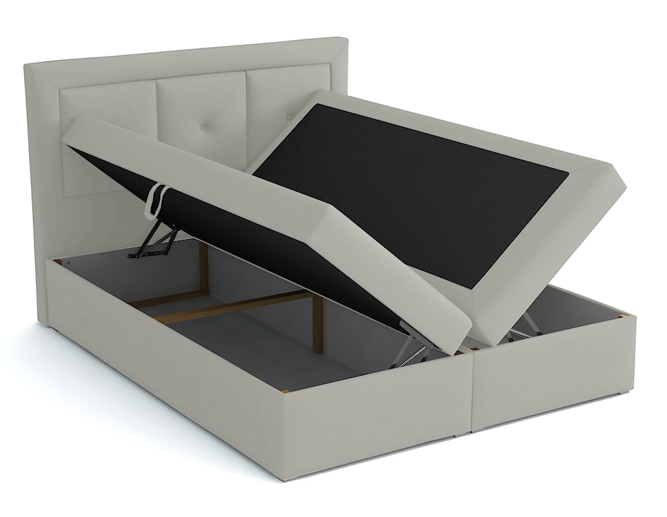 Łóżko kontynentalne 160x200 cm Ligmano z pojemnikami i topperem jasnoszare velvet hydrofobowe  - zdjęcie 3