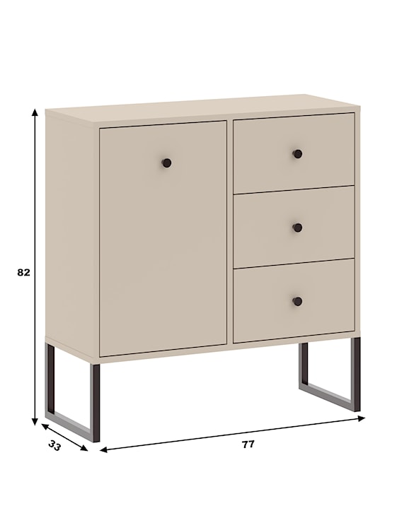 Komoda jednodrzwiowa Linea z trzema szufladami 77 cm na metalowych nogach szary beż  - zdjęcie 3