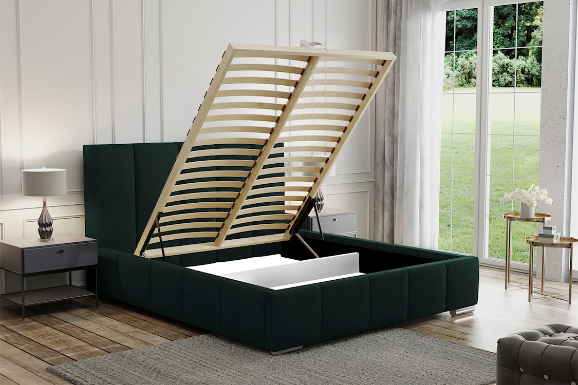 Łóżko tapicerowane 180x200 cm Bodera z pojemnikiem zielone w tkaninie hydrofobowej  - zdjęcie 3