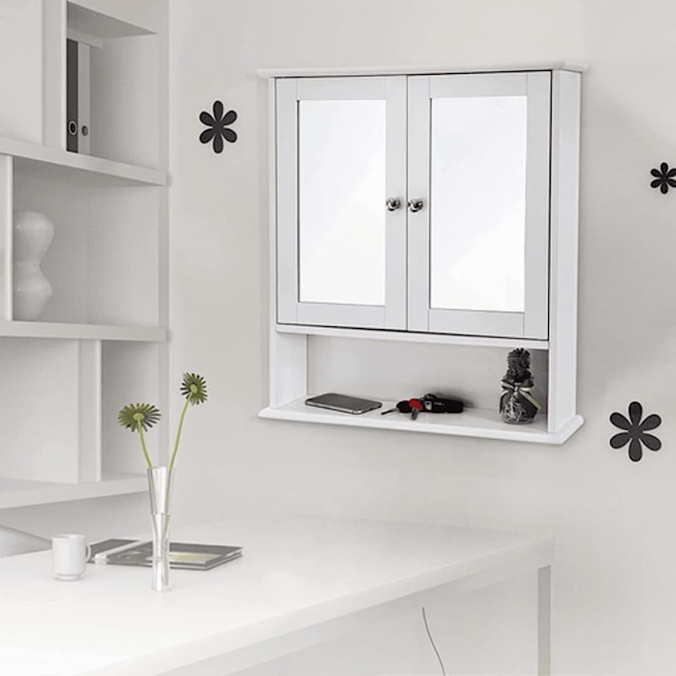 Szafka łazienkowa wisząca Muddon 56x13x58 cm z lustrem biała  - zdjęcie 4