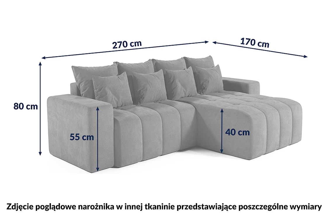 Narożnik z funkcją spania Batilo L-kształtny z pojemnikiem granatowy welur hydrofobowy prawostronny  - zdjęcie 6