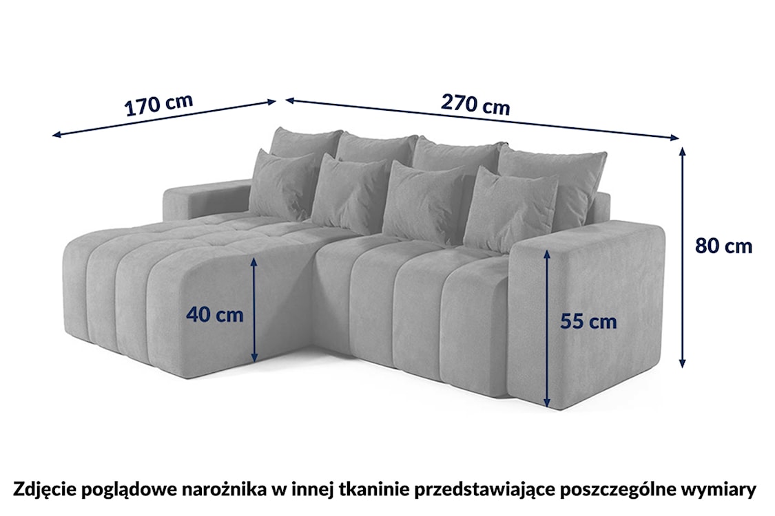 Narożnik z funkcją spania Batilo L-kształtny z pojemnikiem szary welur hydrofobowy lewostronny  - zdjęcie 6