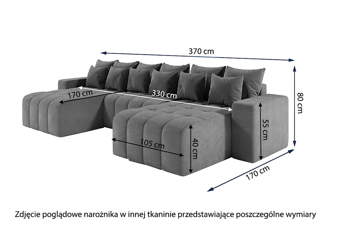 Narożnik z funkcją spania Batilo U-kształtny z pojemnikiem uniwersalny granatowy welur hydrofobowy  - zdjęcie 6