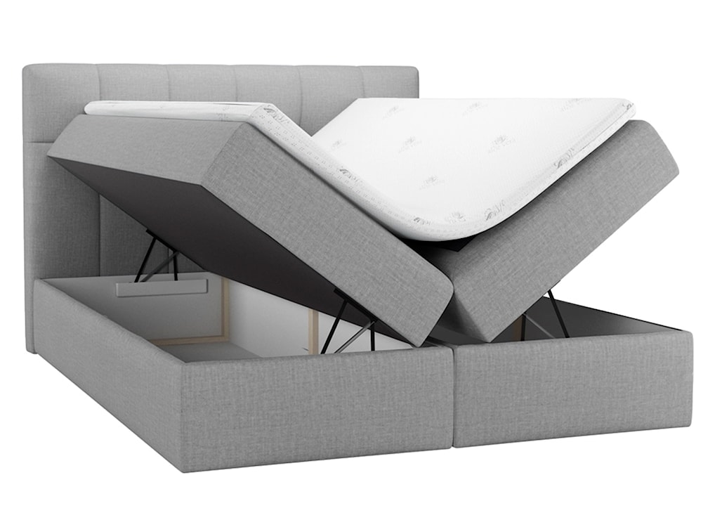 Łóżko kontynentalne Rekius 180x200 z dwoma pojemnikami, materacem i topperem szare hydrofobowe  - zdjęcie 3