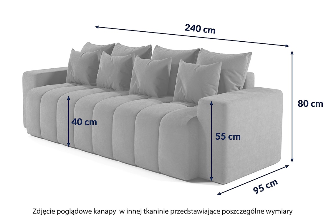 Kanapa rozkładana trzyosobowa Batilo 240 cm z pojemnikiem granatowa welur hydrofobowy  - zdjęcie 6