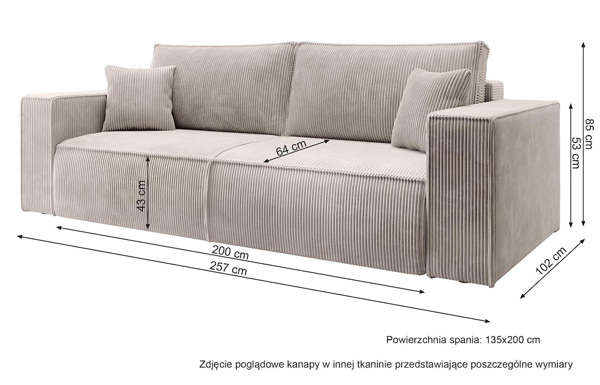 Kanapa rozkładana trzyosobowa Farese z pojemnikiem jasnoszara sztruks  - zdjęcie 7