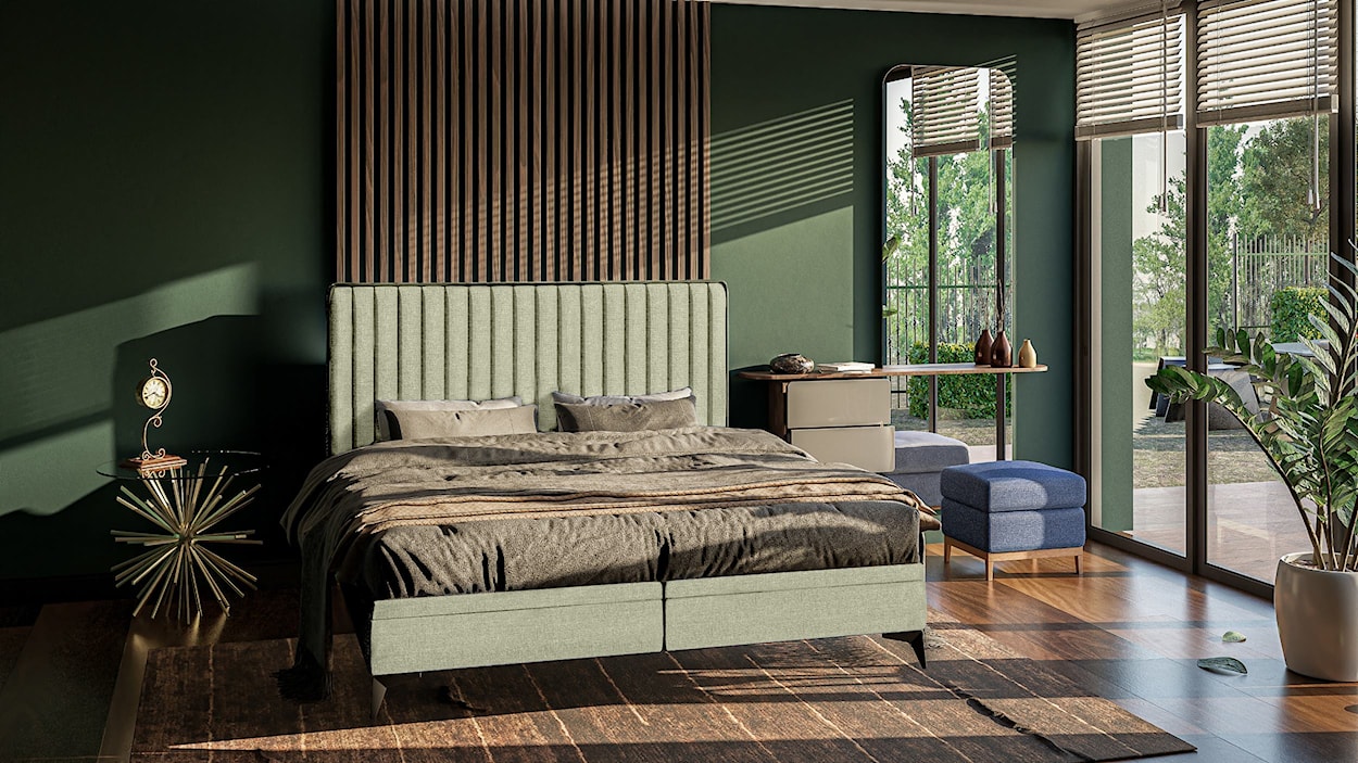 Łóżko tapicerowane 140x200 cm Fagnano z pojemnikami oliwkowe  - zdjęcie 4