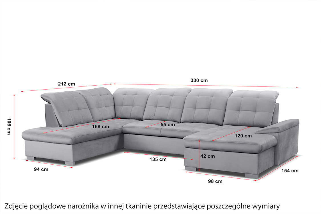 Narożnik z funkcją spania Jamaal U-kształtny z pojemnikiem zielony welur hydrofobowy prawostronny  - zdjęcie 8