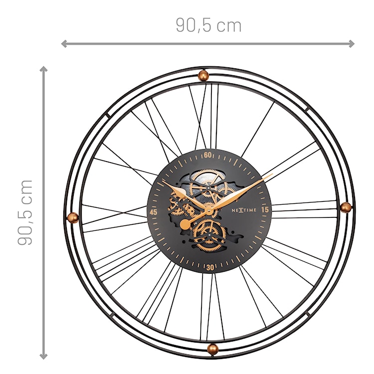 Zegar ścienny Roman Gear 90 cm czarno-złoty  - zdjęcie 8