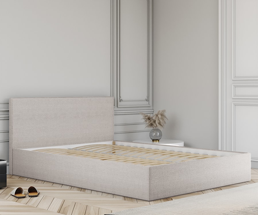 Łóżko tapicerowane 120x200 cm Campile z pojemnikiem kremowe sztruks  - zdjęcie 4