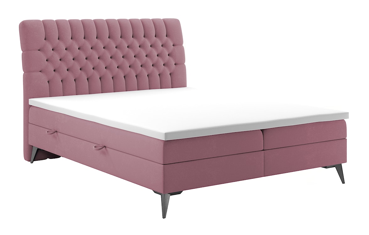 Łóżko kontynentalne 140x200 cm Rubeuz z pojemnikami i topperem różowe welur hydrofobowy  - zdjęcie 3