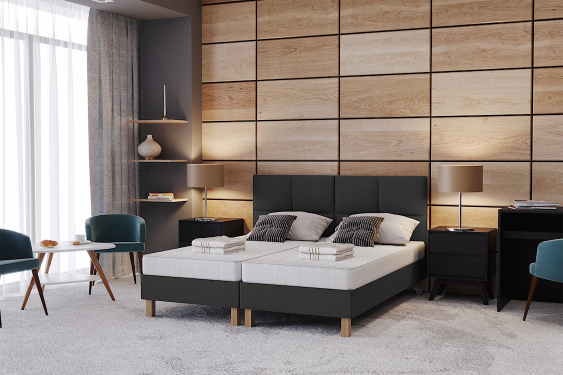 Łóżko tapicerowane 90x200 cm Donbay z wezgłowiem panelowym i materacem kieszeniowym ciemnobrązowe welur hydrofobowy  - zdjęcie 5