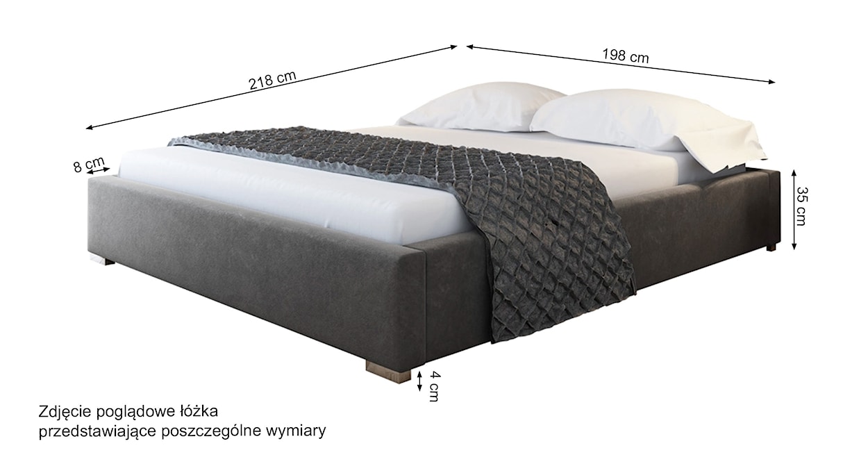 Łóżko tapicerowane Plene 180x200 ze stelażem metalowym i pojemnikiem ciemnoszare hydrofobowe  - zdjęcie 3