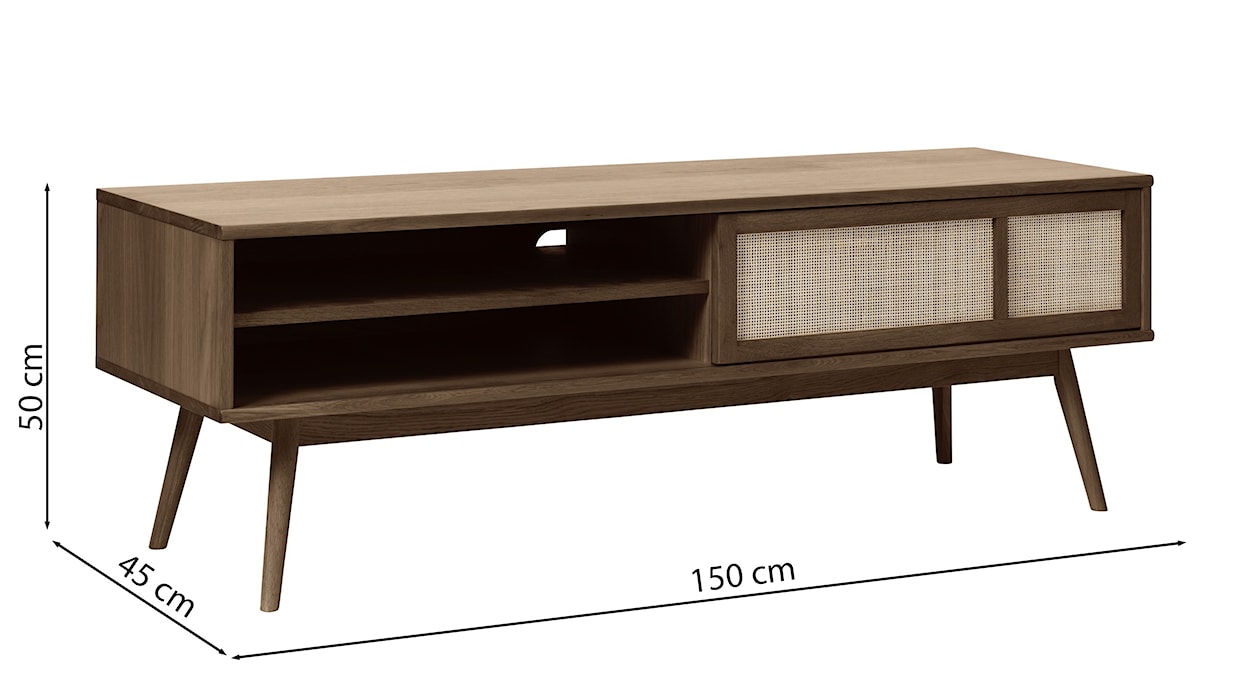 Szafka RTV Visimmy 150 cm przyciemniony dąb/plecionka  - zdjęcie 3