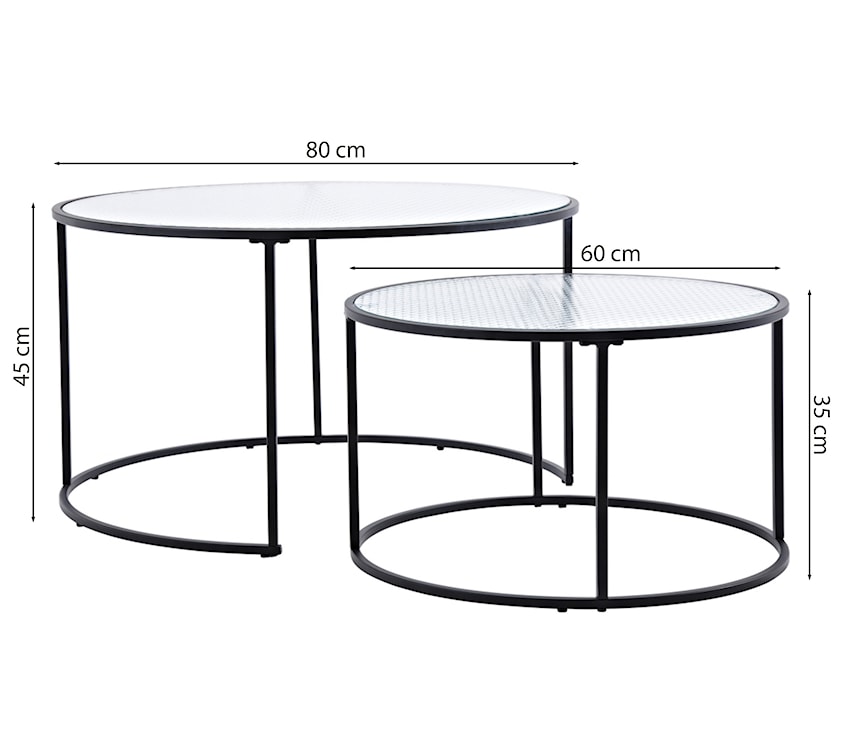Zestaw dwóch stolików kawowych okrągłych Nostinel średnica 80 i 60 cm szkło/czarne  - zdjęcie 9