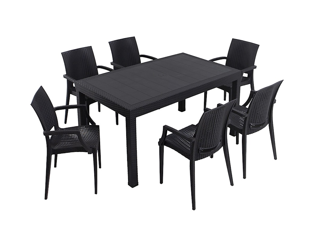 Zestaw ogrodowy Valries sześcioosobowy stół i krzesła z podłokietnikami antracytowy technorattan 